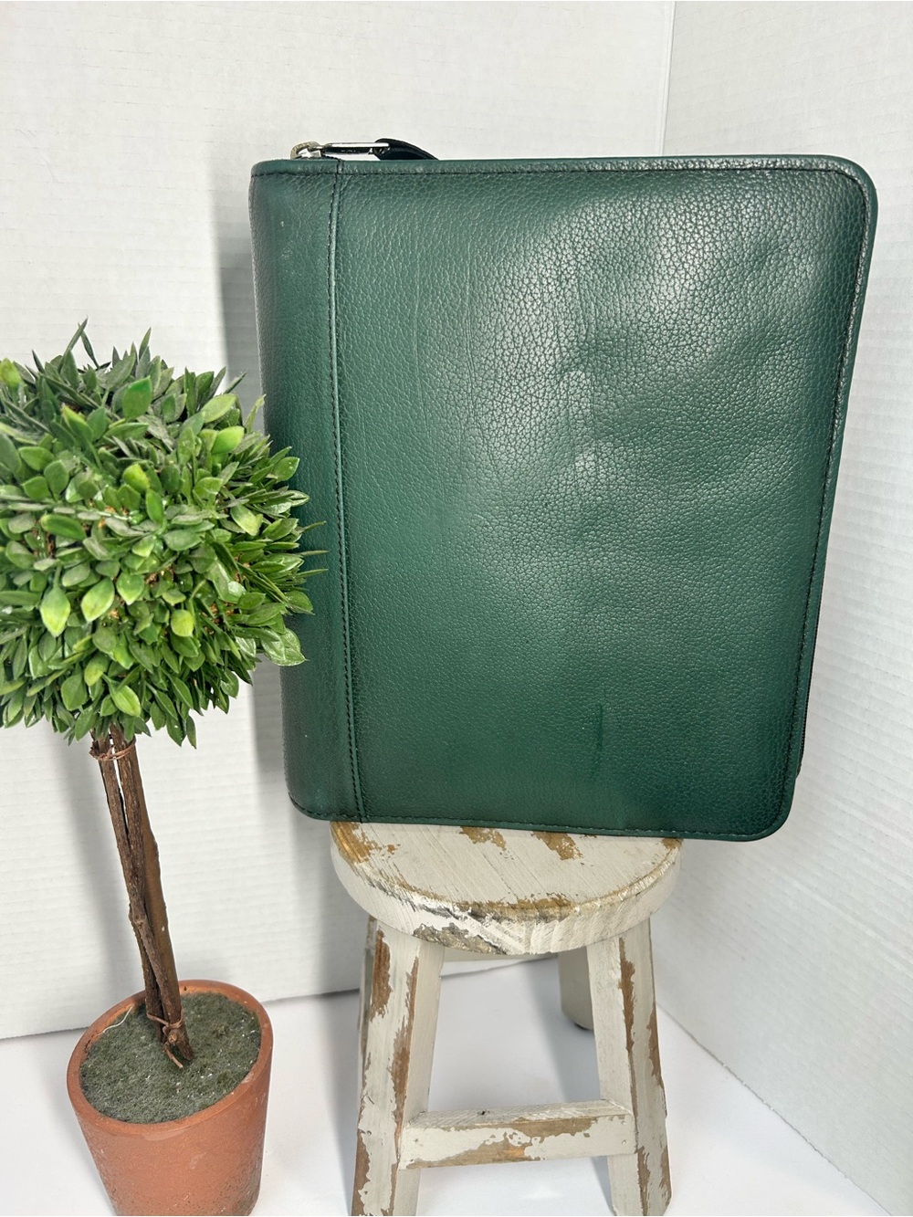 Vintage Franklin Covey Forest Green Leather Zip Around 7 Ring Personal Organizer
